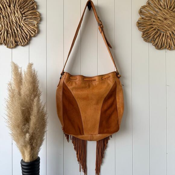 SOLD -E- Free People leather bag fringe tote boho western - Picture 6 of 12